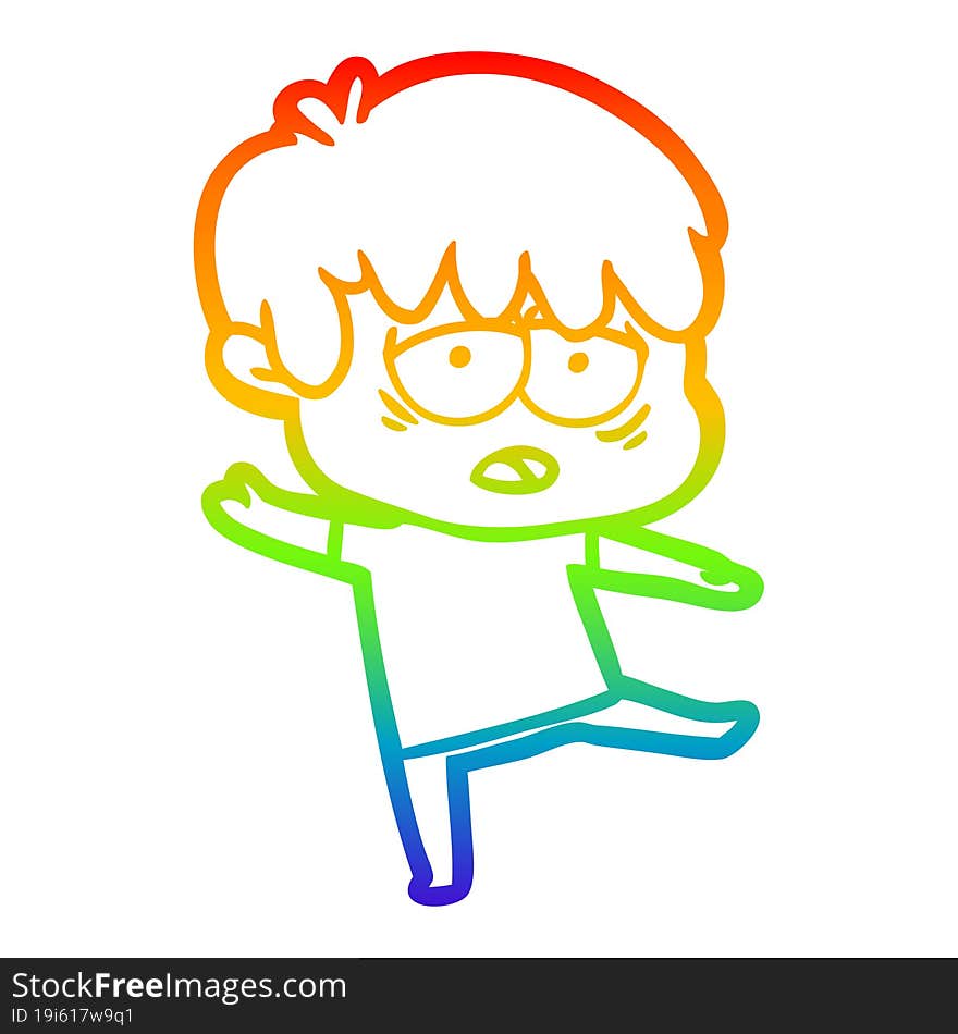 rainbow gradient line drawing cartoon exhausted boy