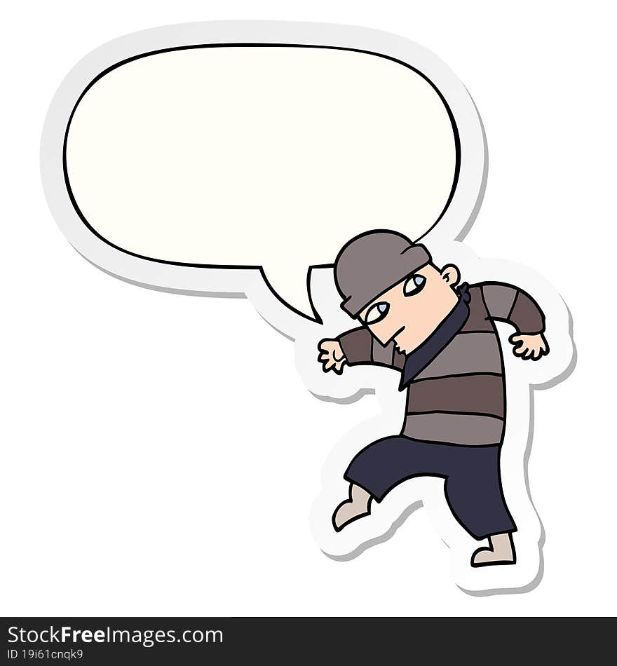 cartoon sneaking thief with speech bubble sticker