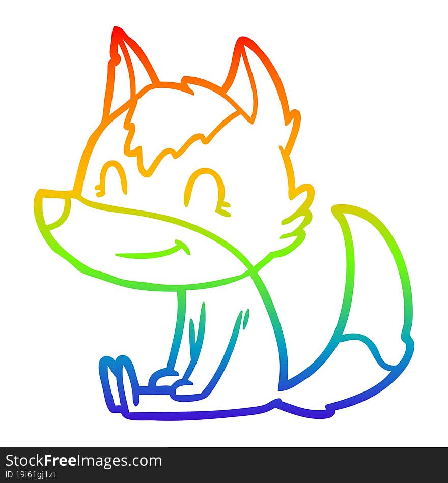 rainbow gradient line drawing friendly cartoon wolf