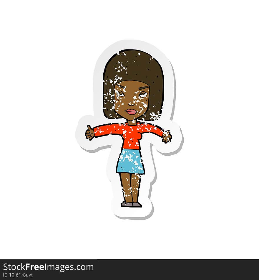 Retro Distressed Sticker Of A Cartoon Woman Giving Thumbs Up Symbol