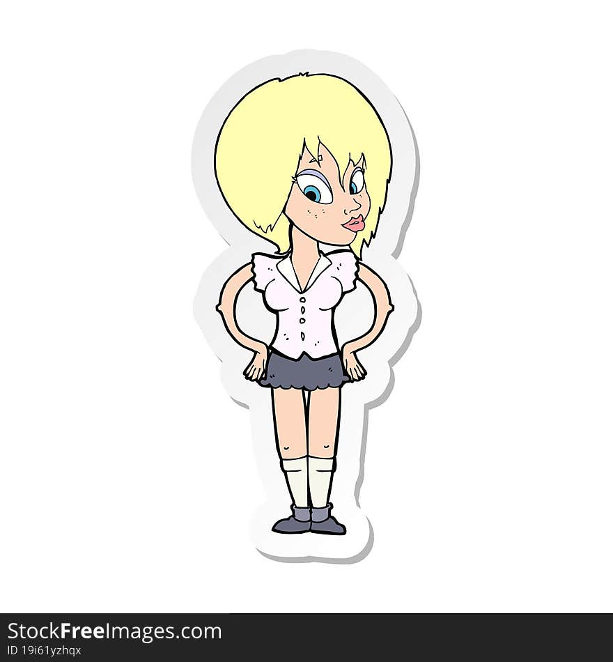 sticker of a cartoon woman with hands on hips