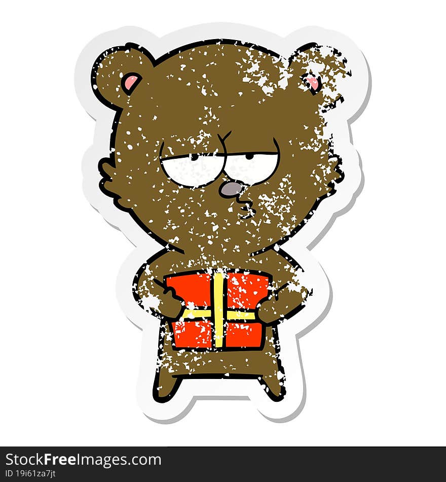 Distressed Sticker Of A Christmas Bear Cartoon