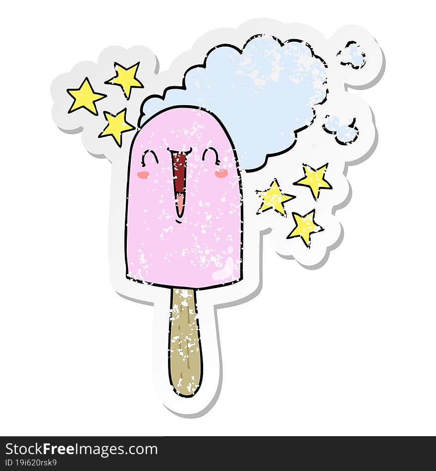 distressed sticker of a cute cartoon ice lolly