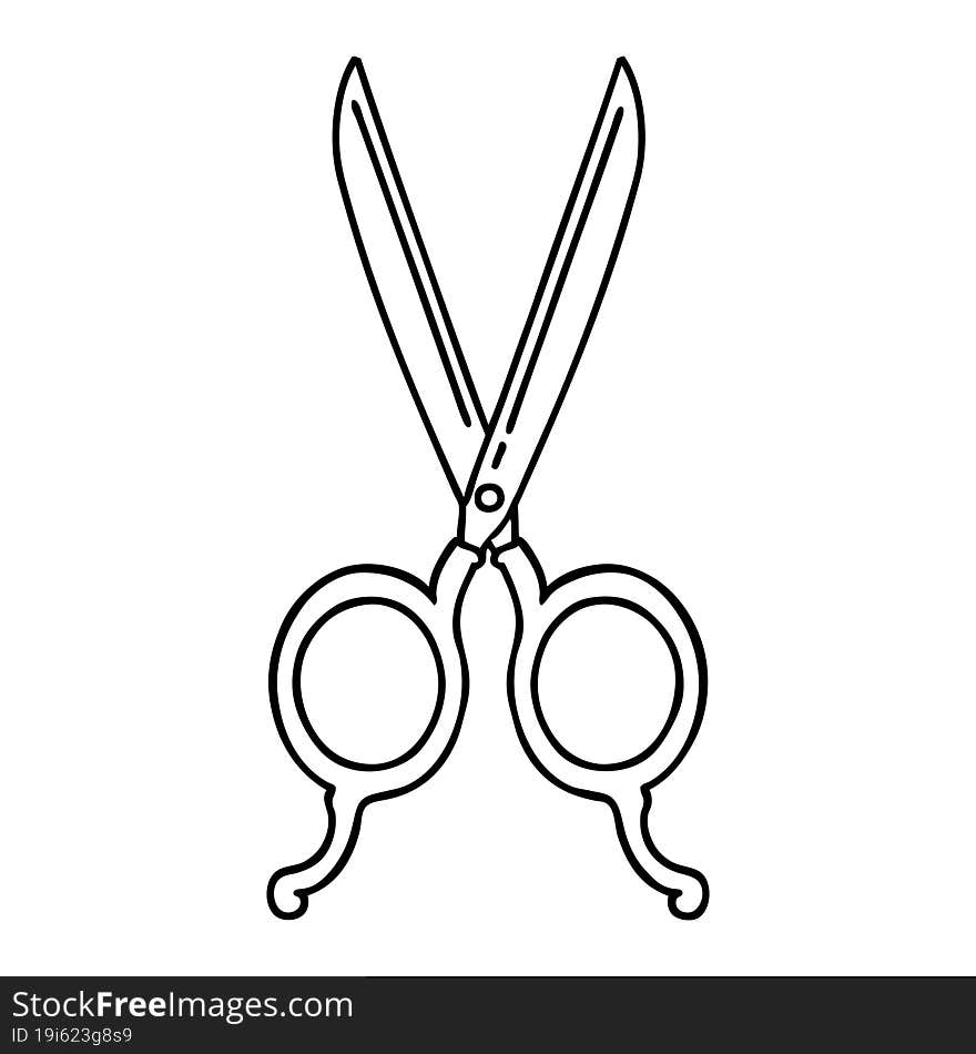 black line tattoo of barber scissors