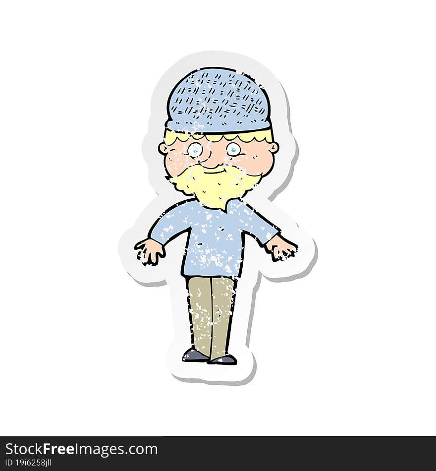 retro distressed sticker of a cartoon man in winter hat