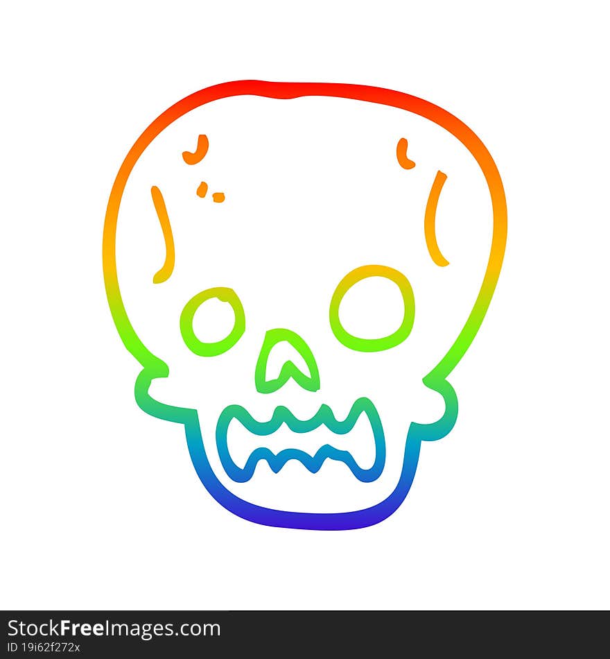 rainbow gradient line drawing cartoon halloween skull