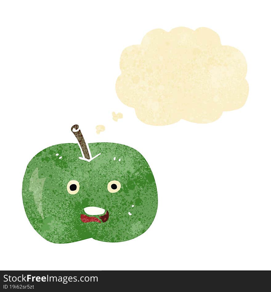 cartoon shiny apple with thought bubble