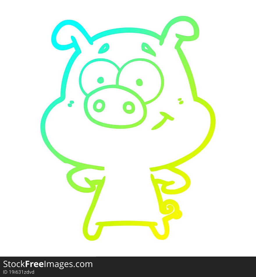 Cold Gradient Line Drawing Happy Cartoon Pig