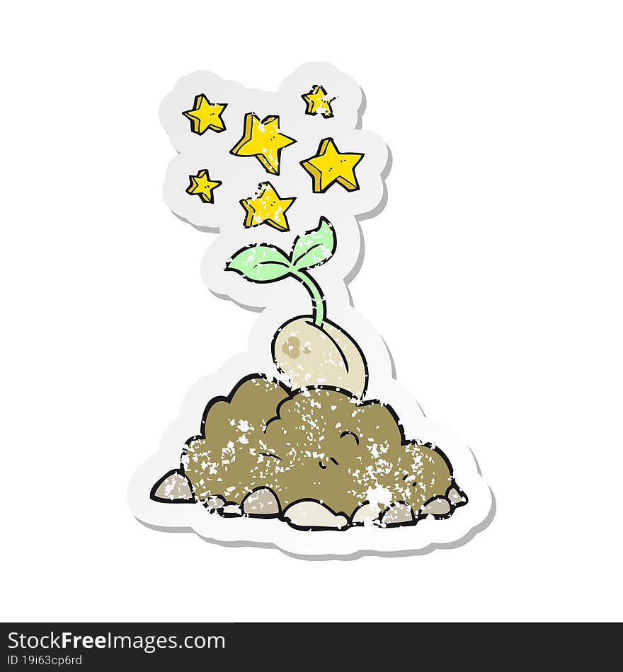 retro distressed sticker of a cartoon sprouting seed