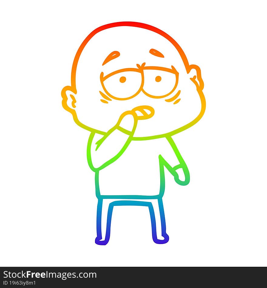 rainbow gradient line drawing cartoon tired bald man