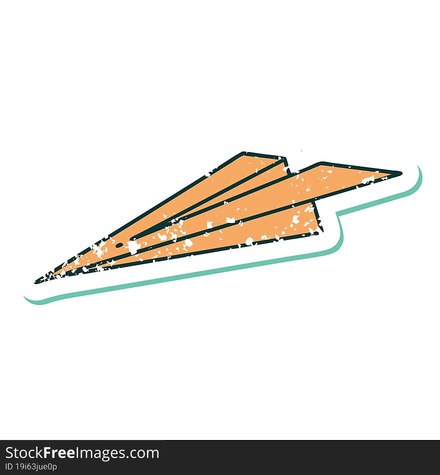 Distressed Sticker Tattoo Style Icon Of A Paper Aeroplane