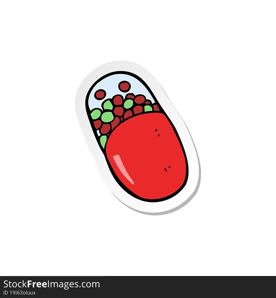 sticker of a cartoon pill