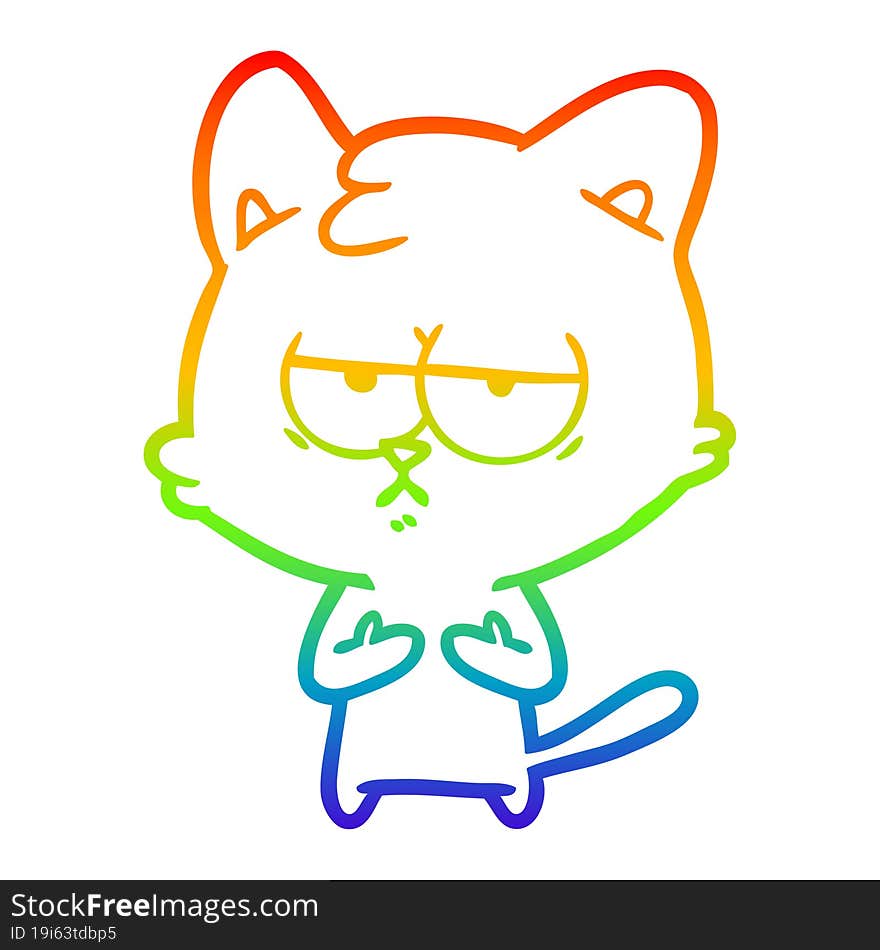 rainbow gradient line drawing bored cartoon cat