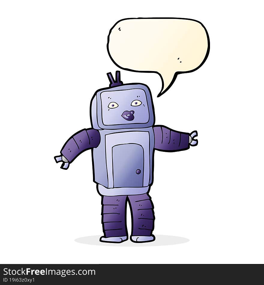 funny cartoon robot with speech bubble