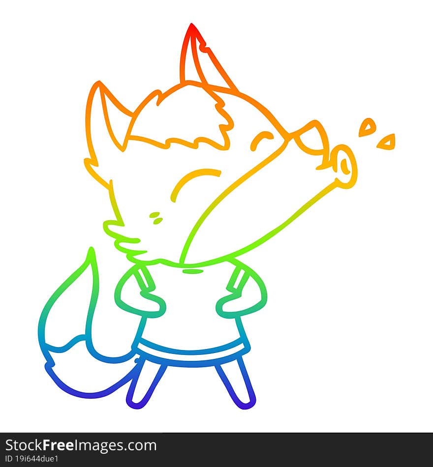 Rainbow Gradient Line Drawing Howling Wolf Cartoon