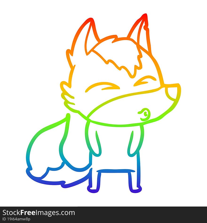 rainbow gradient line drawing cartoon wolf pouting