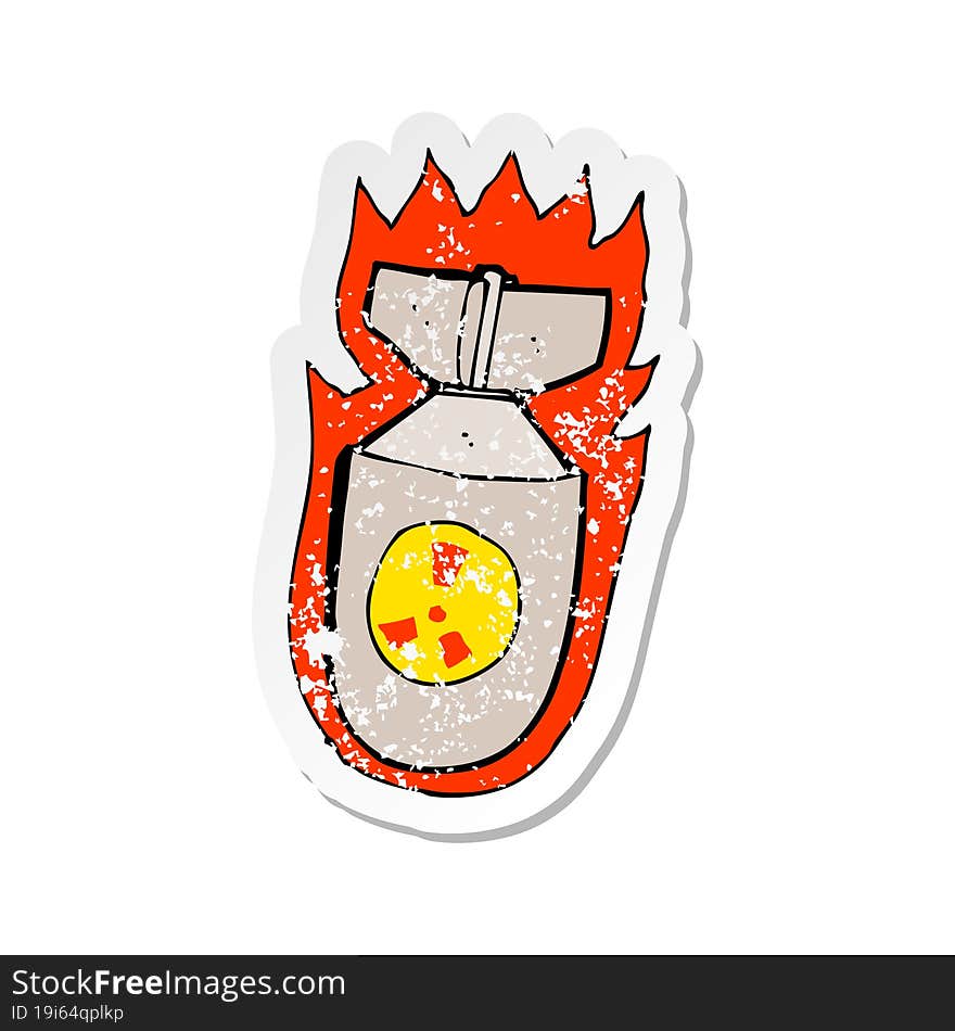 retro distressed sticker of a cartoon flaming bomb