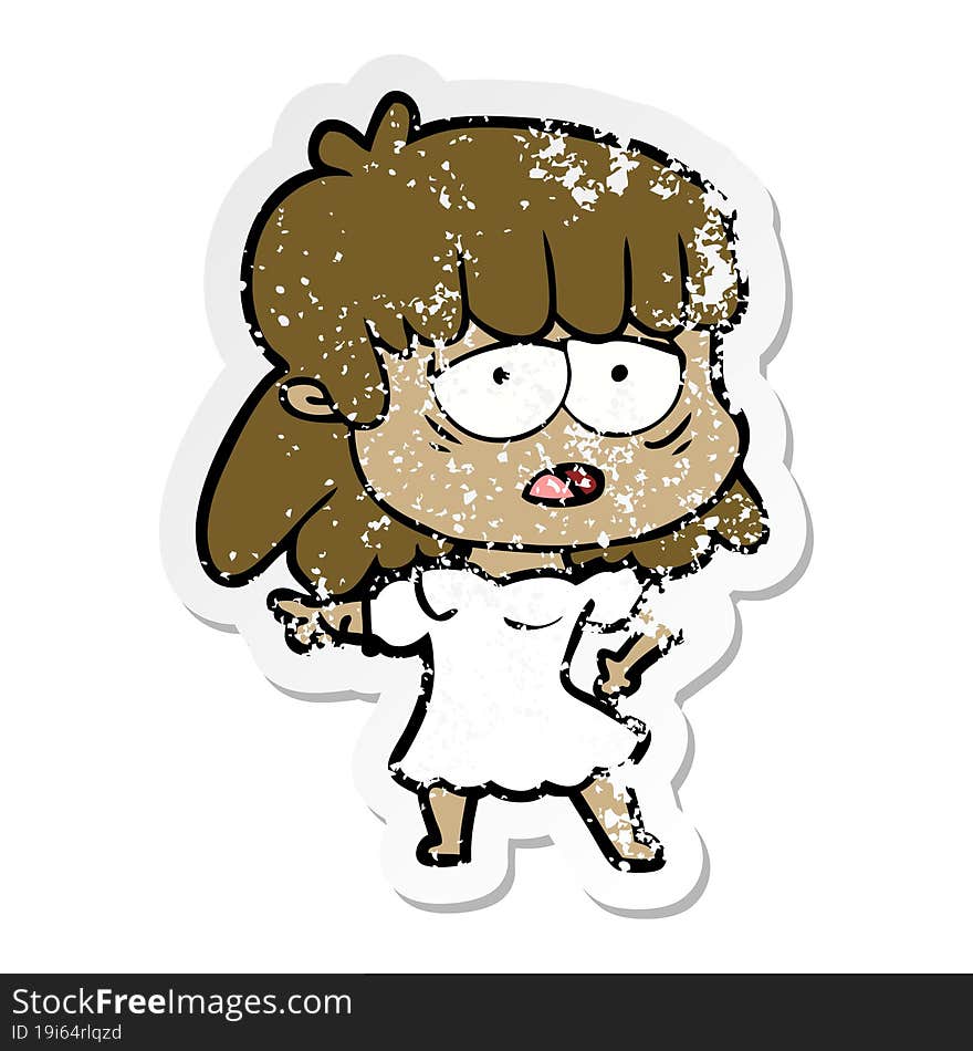 distressed sticker of a cartoon tired woman