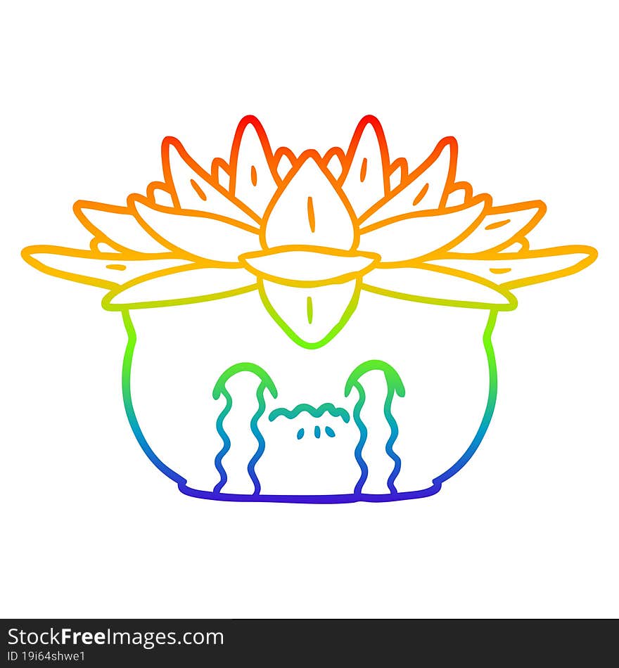 rainbow gradient line drawing cartoon crying house plant