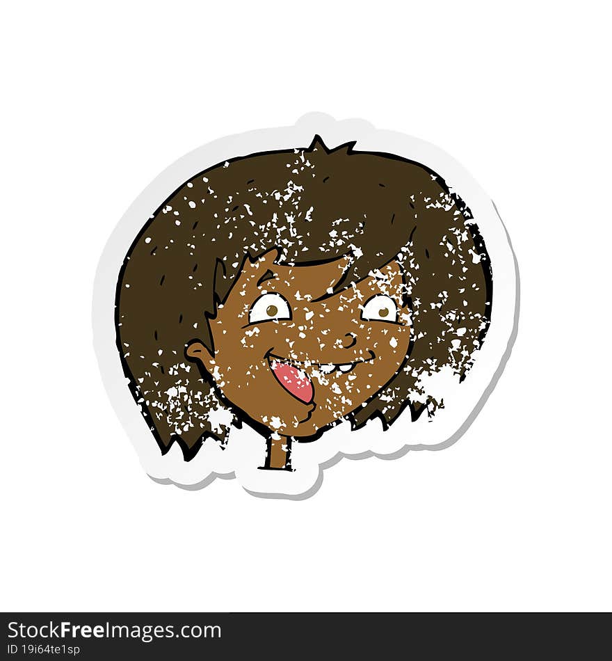 retro distressed sticker of a cartoon happy girl