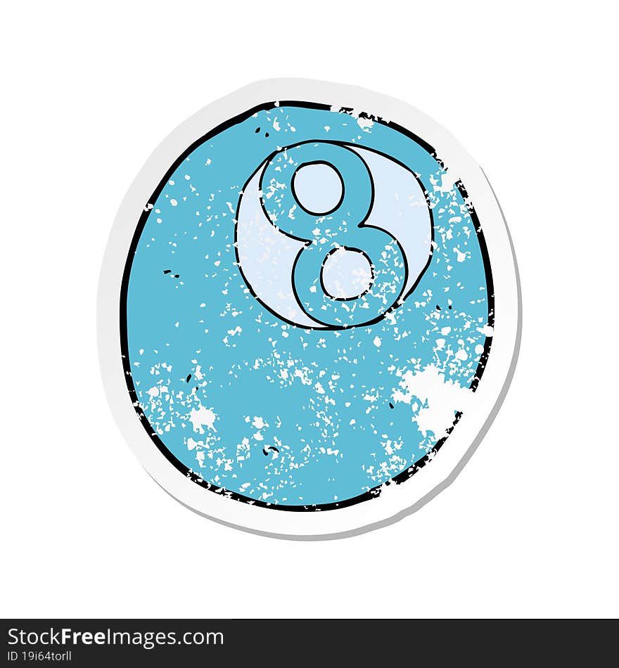 retro distressed sticker of a cartoon pool ball