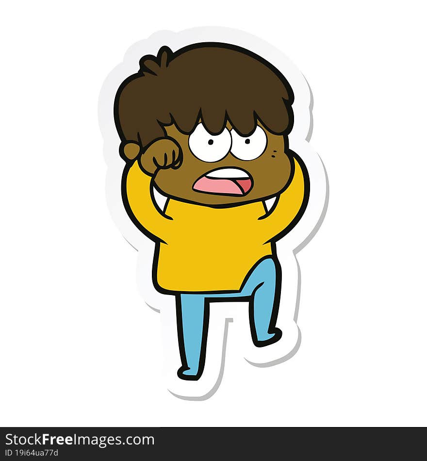 Sticker Of A Worried Cartoon Boy