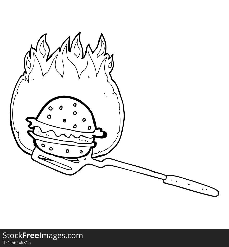 black and white cartoon cooking burger