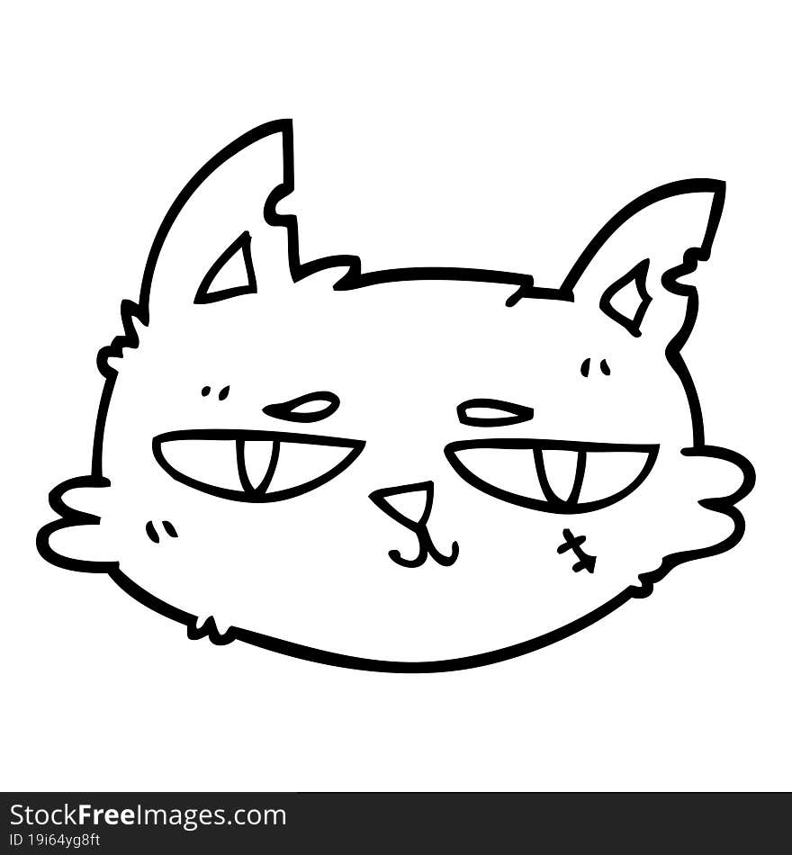 black and white cartoon tough cat face