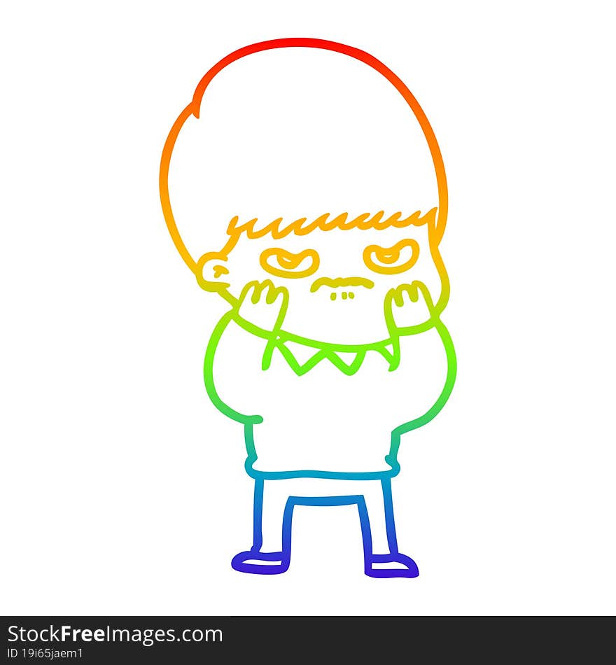 Rainbow Gradient Line Drawing Annoyed Cartoon Boy