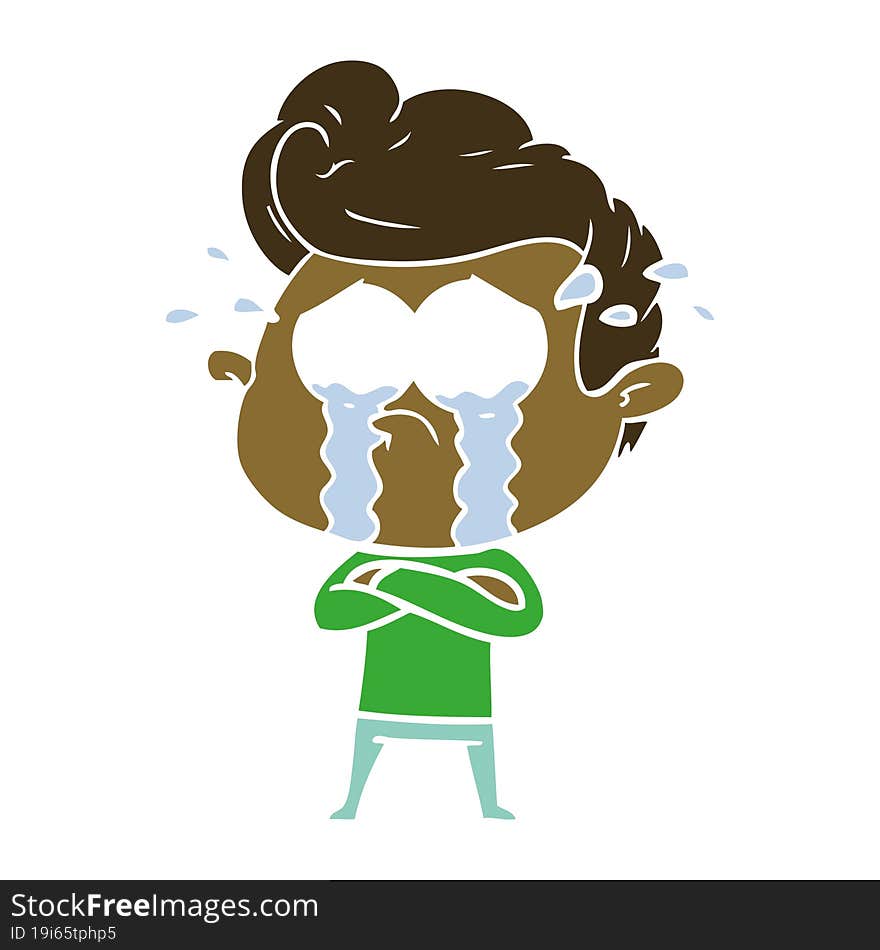 flat color style cartoon crying man