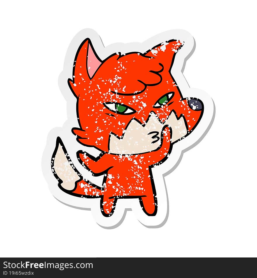 distressed sticker of a clever cartoon fox