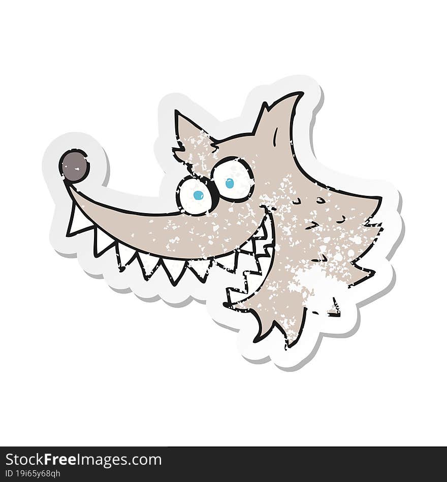 retro distressed sticker of a cartoon crazy wolf