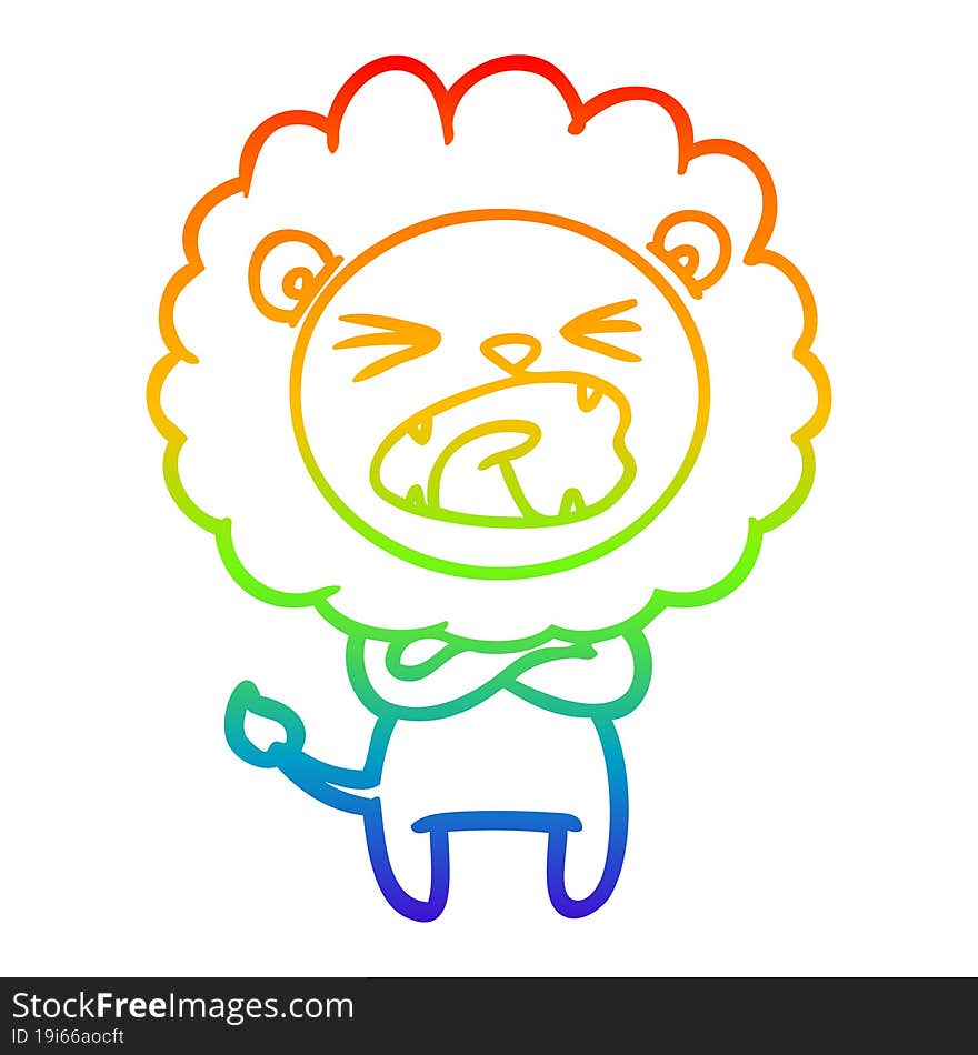 rainbow gradient line drawing cartoon angry lion