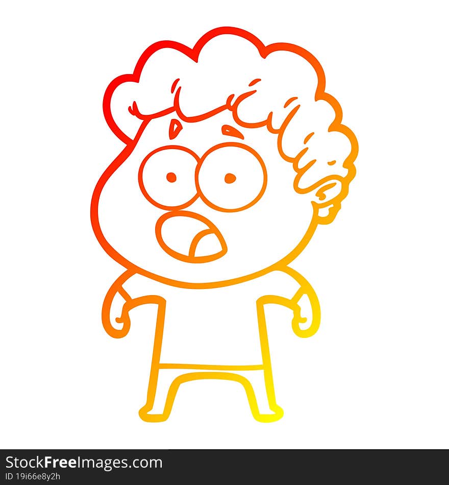 warm gradient line drawing cartoon man gasping in surprise