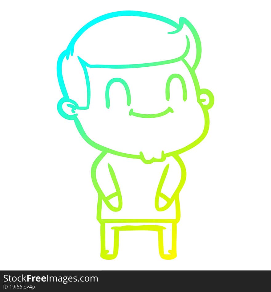 cold gradient line drawing of a cartoon happy man