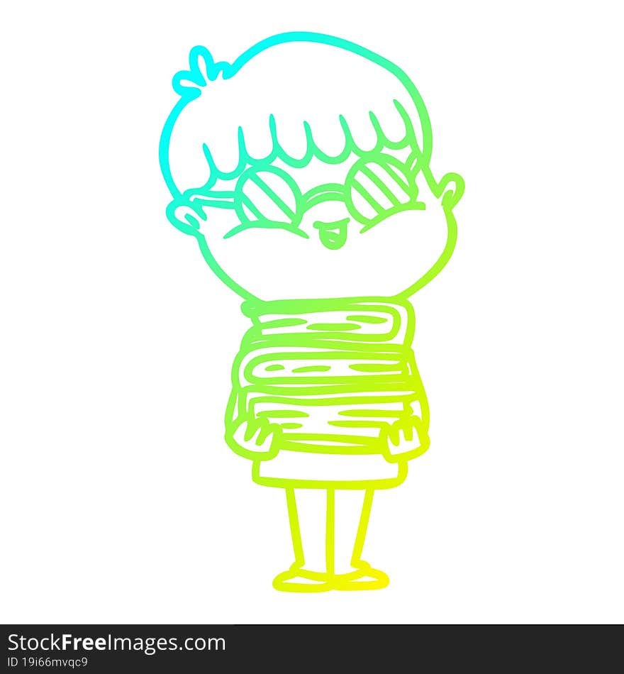 Cold Gradient Line Drawing Cartoon Boy Wearing Spectacles