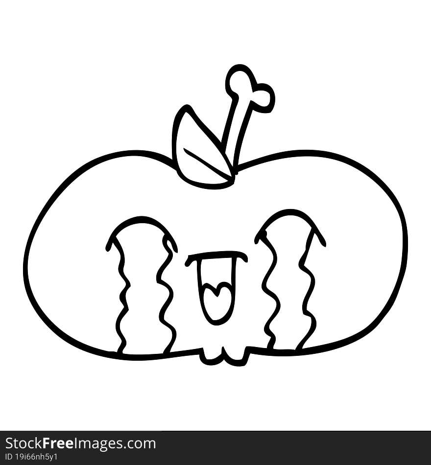 Black And White Cartoon Of A Sad Apple