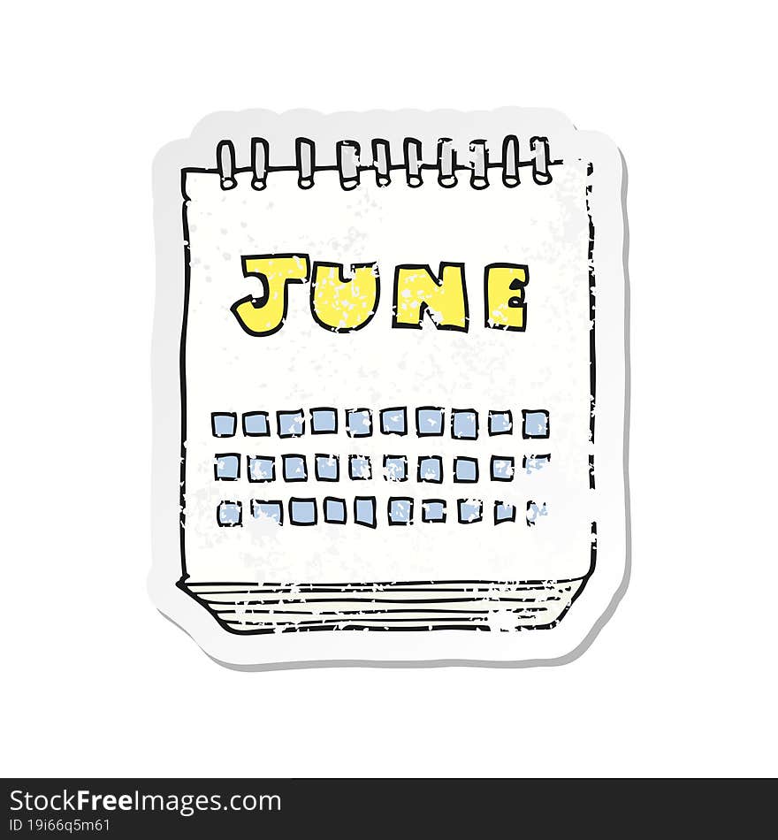 retro distressed sticker of a cartoon calendar showing month of