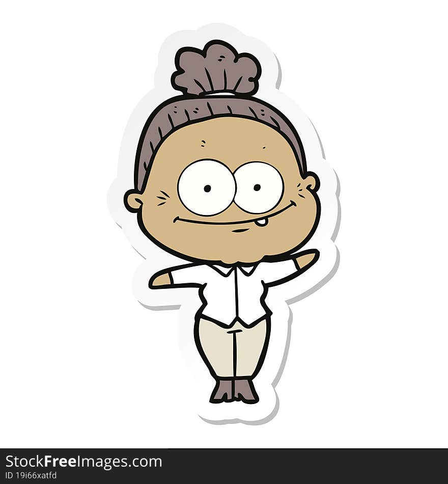 sticker of a cartoon happy old woman