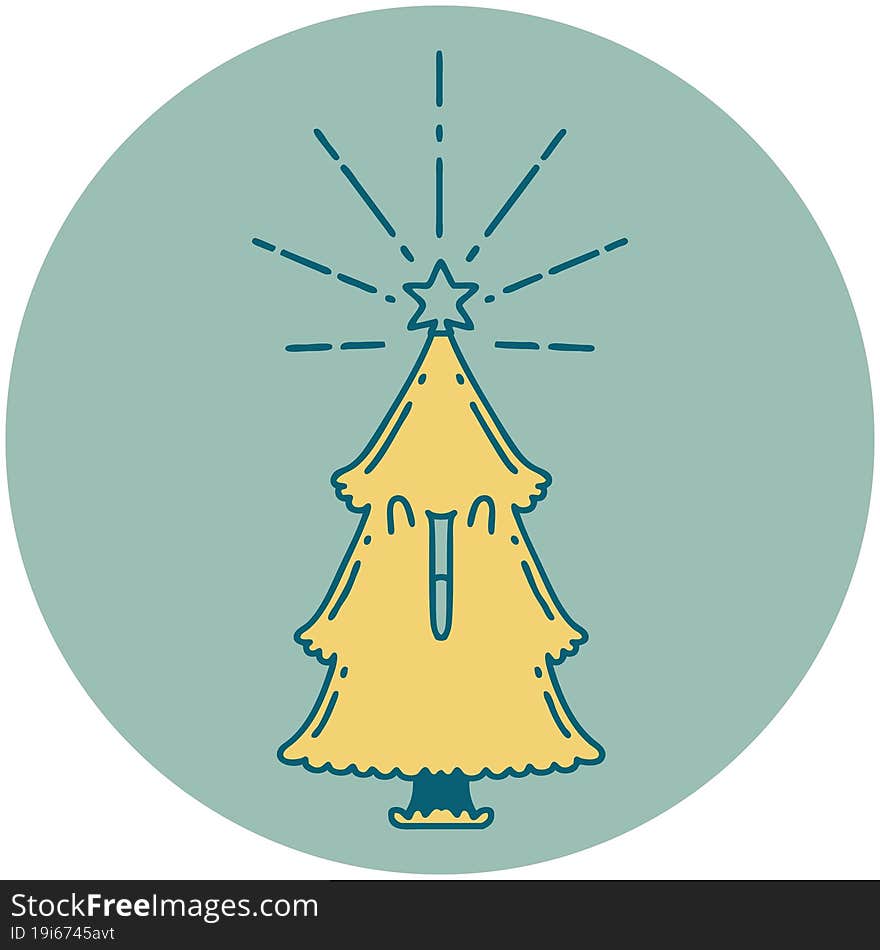 icon of tattoo style christmas tree with star