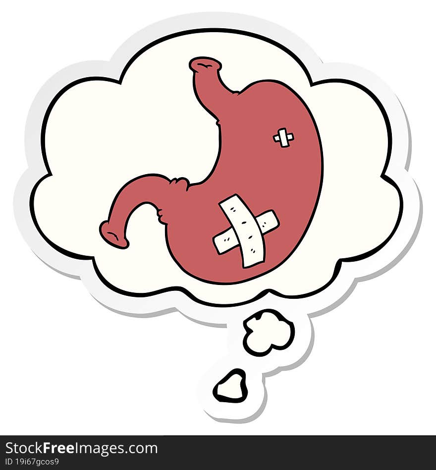 cartoon stomach with thought bubble as a printed sticker