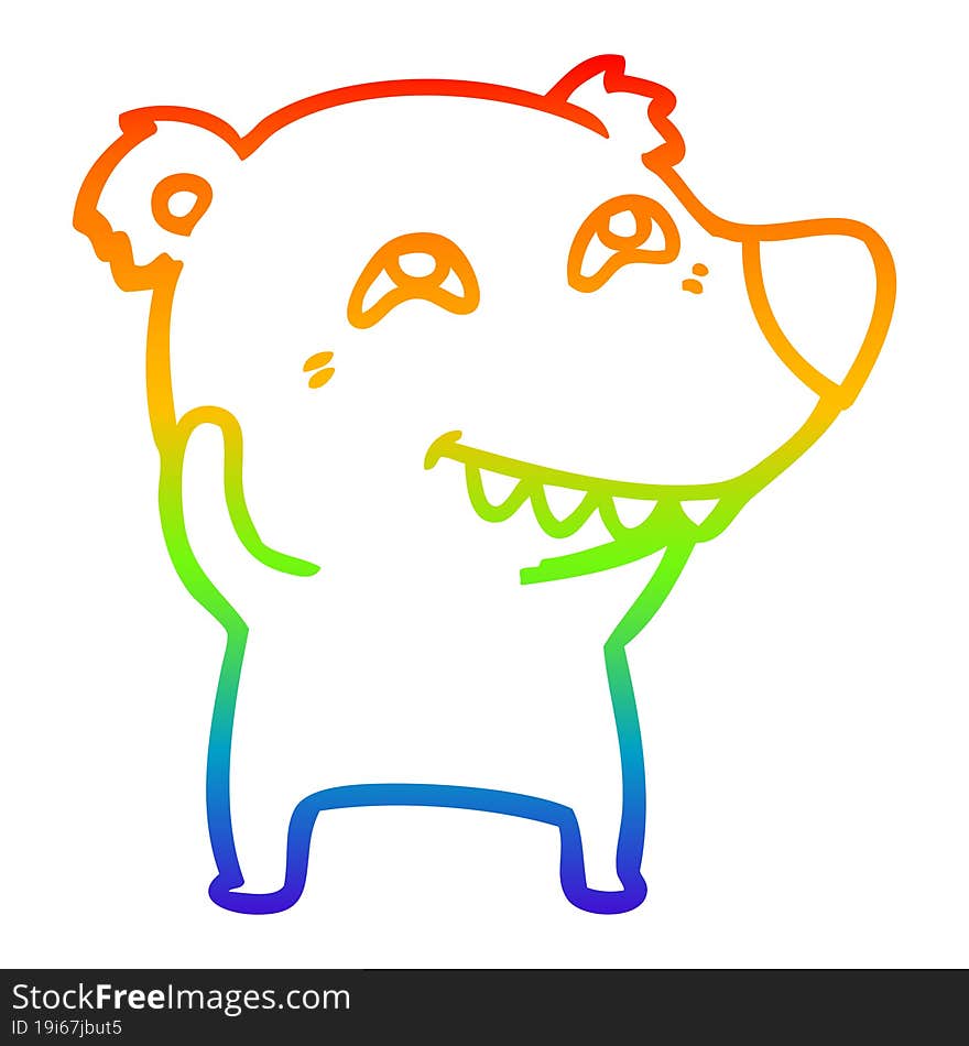 rainbow gradient line drawing cartoon bear showing teeth