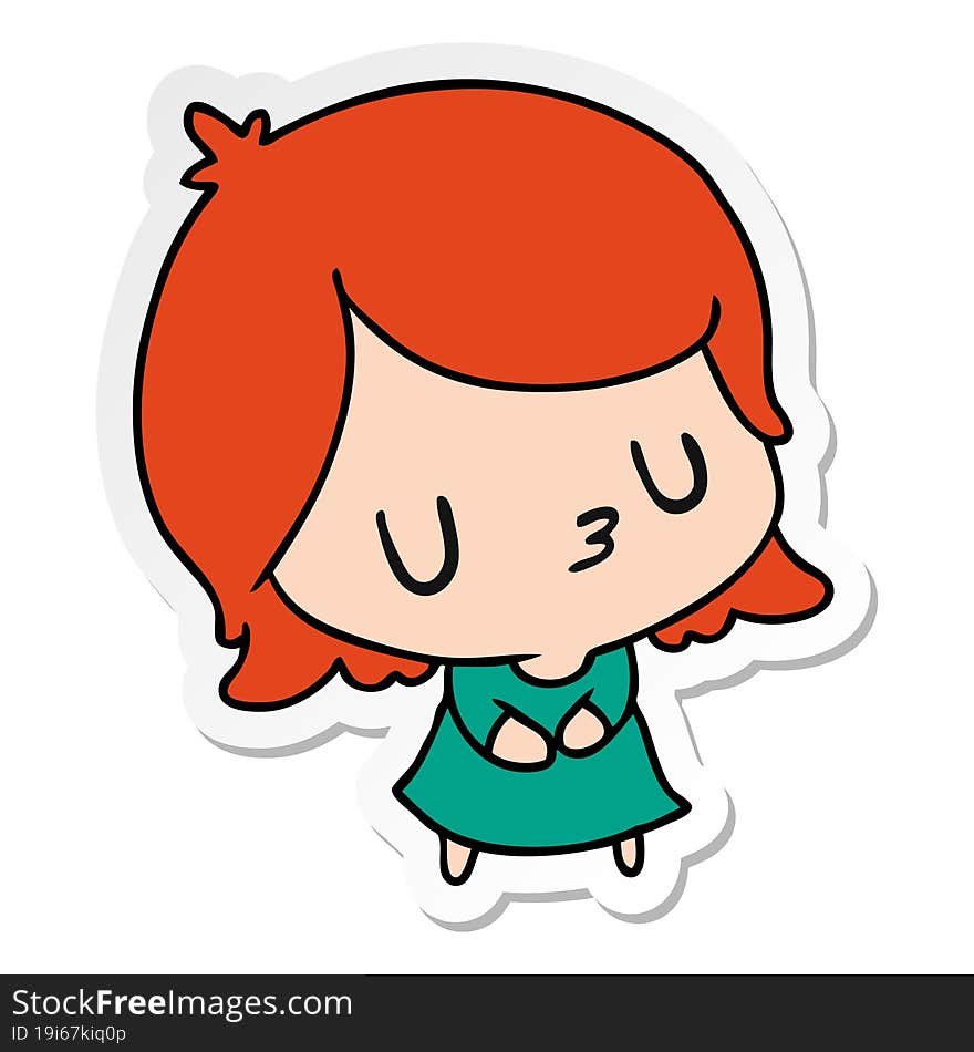 Sticker Cartoon Of A Cute Kawaii Girl