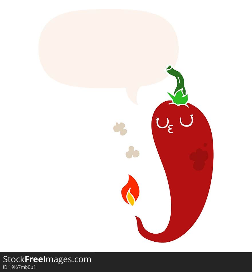 Cartoon Hot Chili Pepper And Speech Bubble In Retro Style