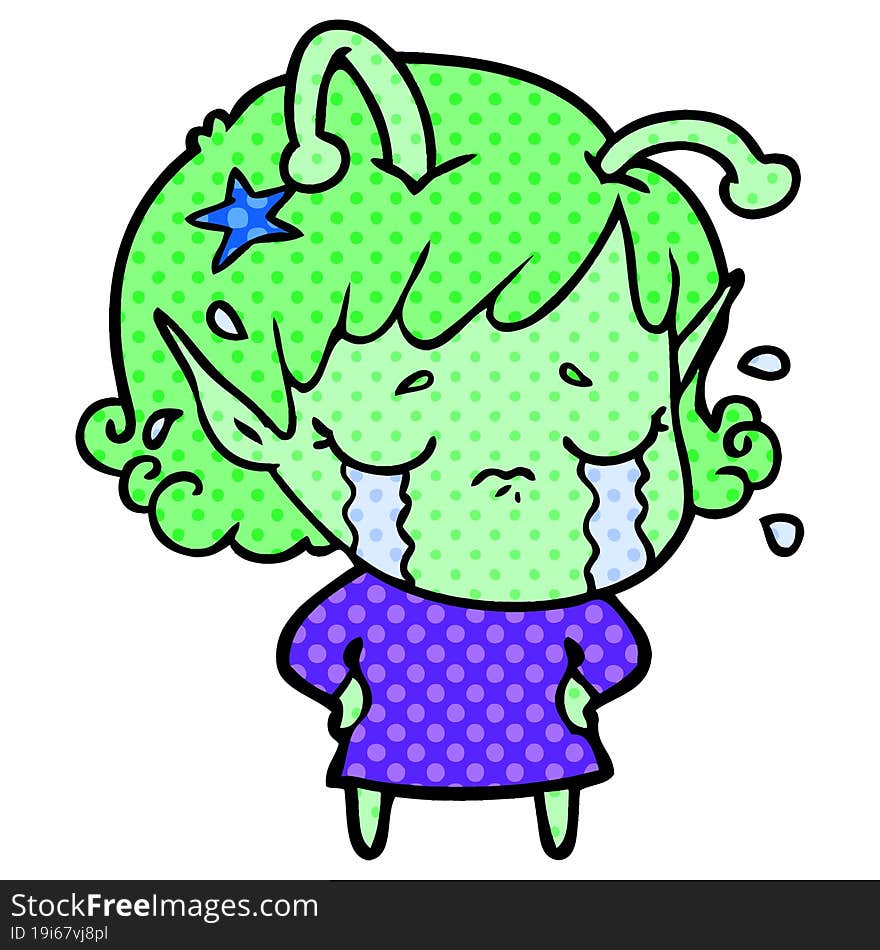 cartoon crying alien girl. cartoon crying alien girl