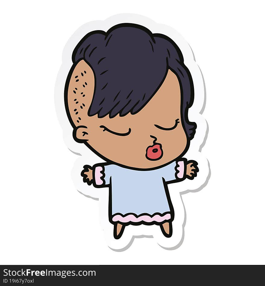 Sticker Of A Cartoon Pretty Hipster Girl