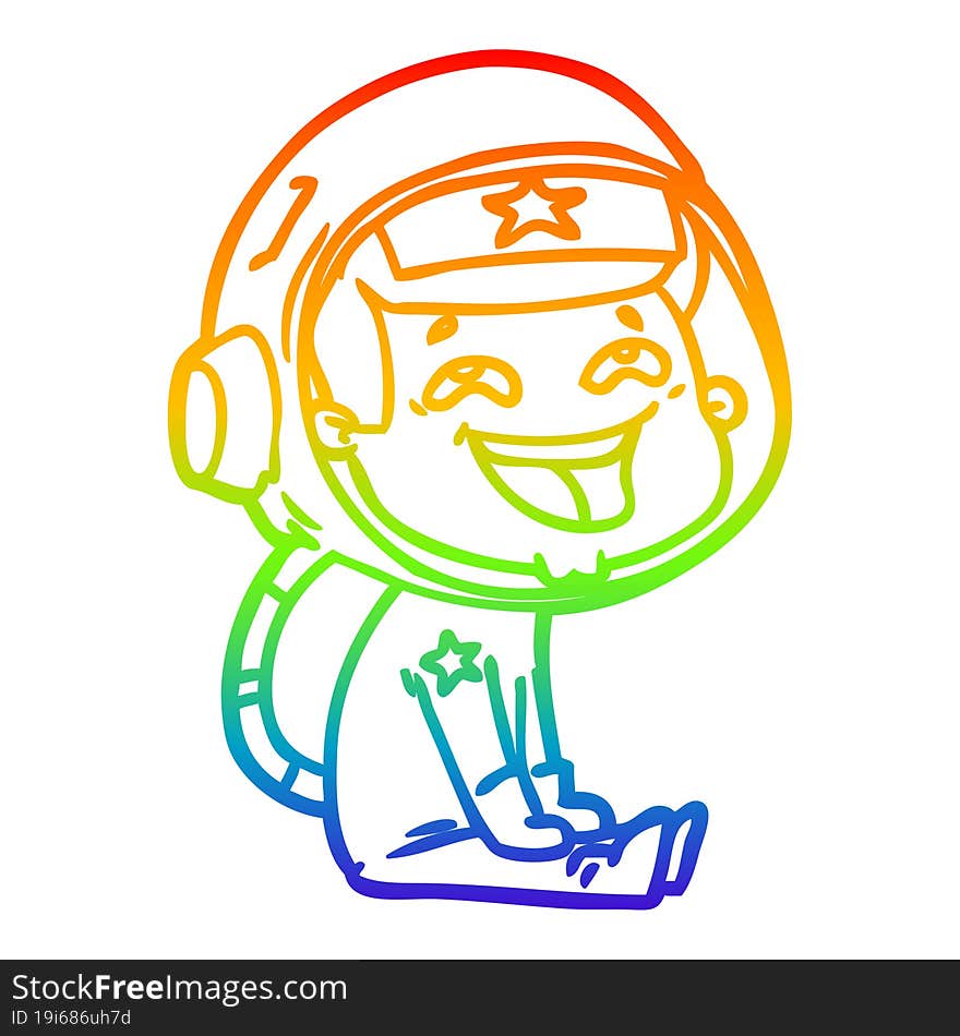 rainbow gradient line drawing of a cartoon laughing astronaut