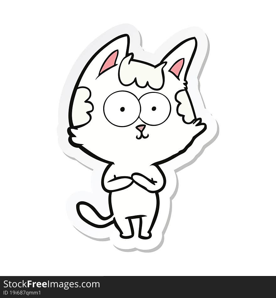 sticker of a happy cartoon cat