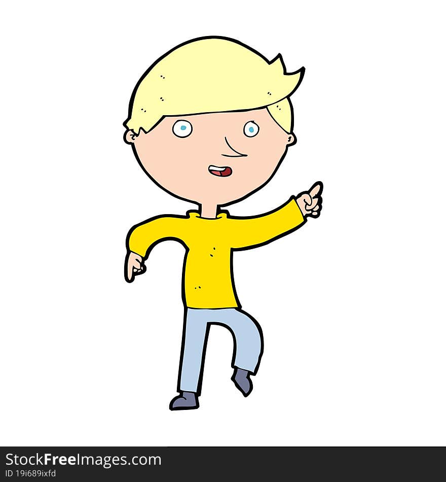 cartoon happy boy pointing. cartoon happy boy pointing