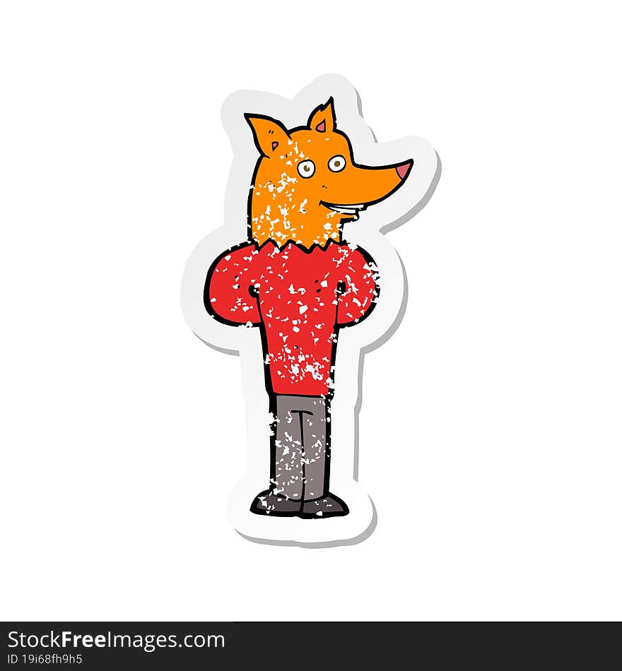 Retro Distressed Sticker Of A Cartoon Fox Man